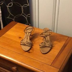 Worn sandals , man made material